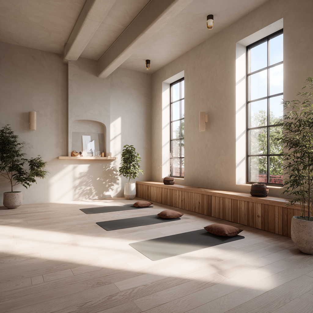 Peaceful yoga studio space with natural lighting and mindful atmosphere for all ages
